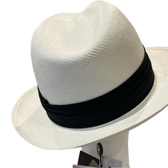 NEW white and black Authentic Panama Hat handmade bought in  Ecuador Sz L - Picture 1 of 15